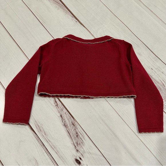 Janie and Jack Cropped Scalloped Cardigan, Cranberry (2T) - Picture 5 of 8